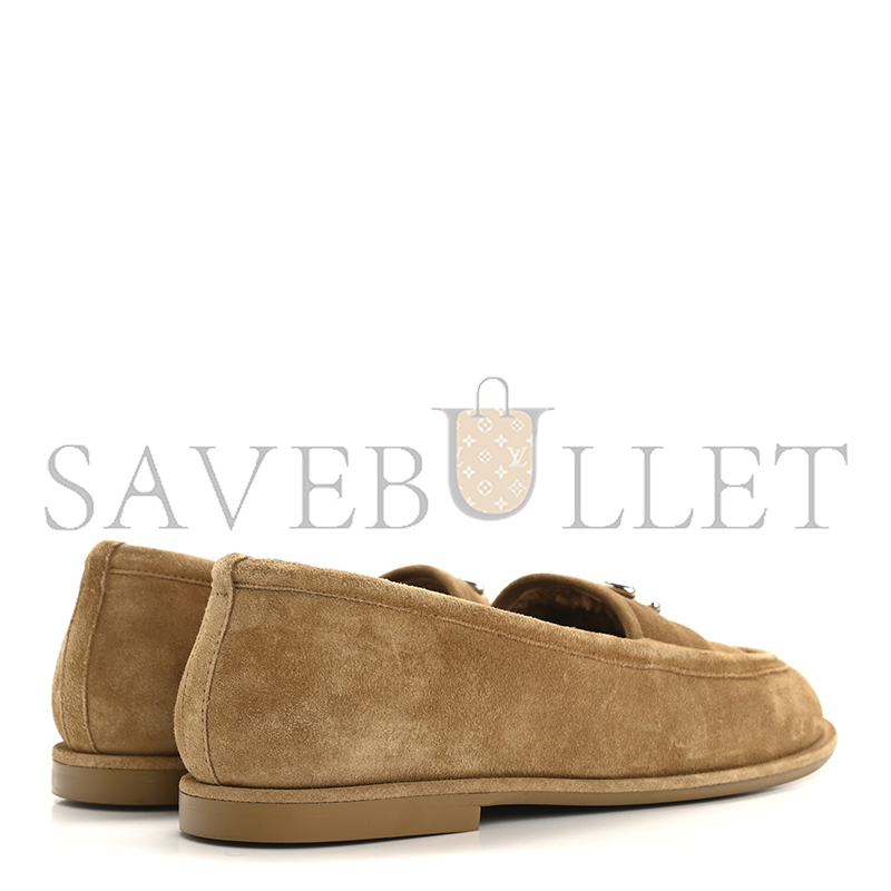Ch*el suede calfskin cc loafers dark beige